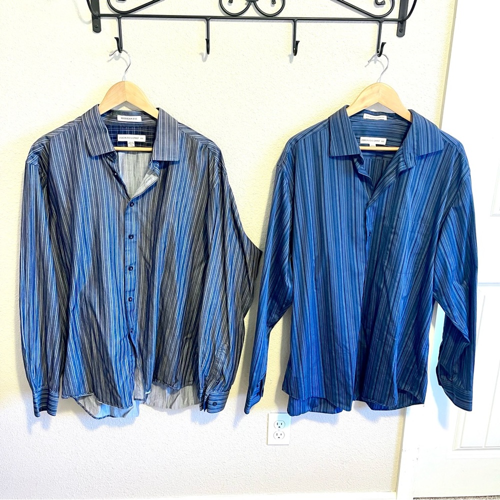 Pronto Uomo Blue and Black Striped Button Down Shirts Duo XXL